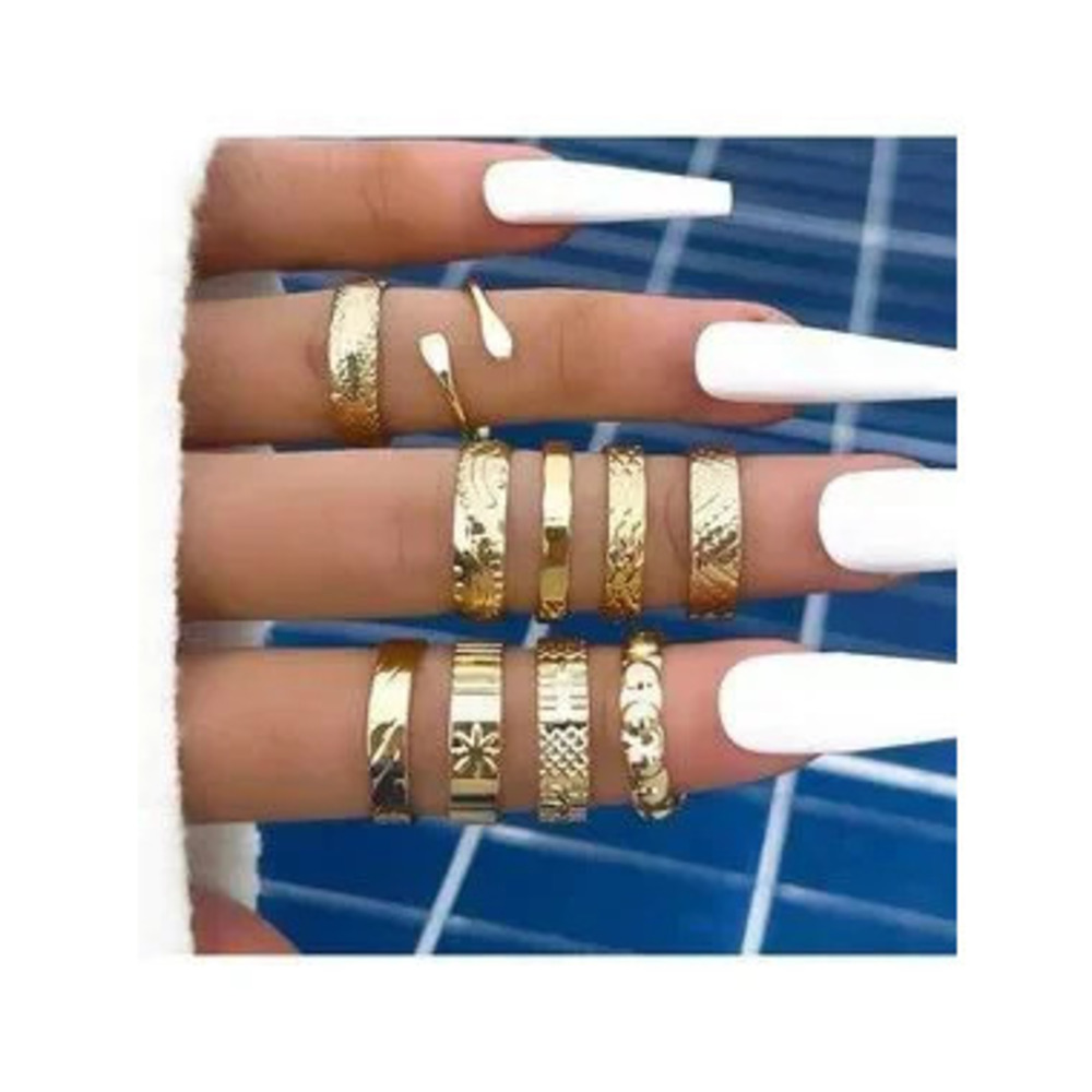 GOLD 3/$30 10pc Textured Ring Set - Picture 2 of 2